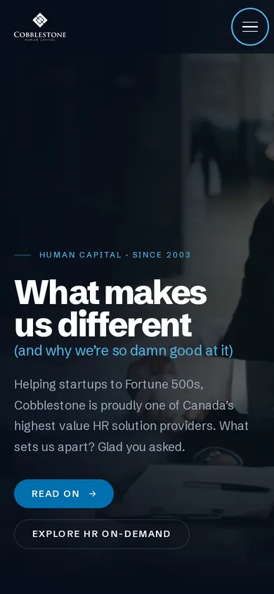 cobblestonepath.com home page on a phone