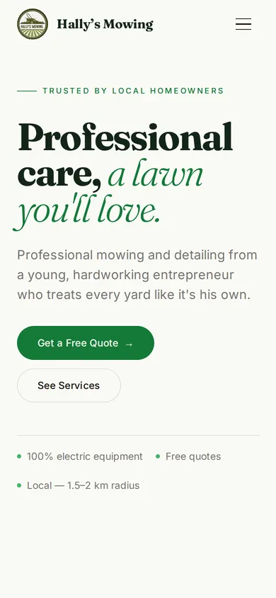 hallysmowing.ca home page on a phone