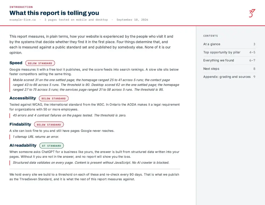 A page of a Standards Report explaining what the report measures and what it leaves out.